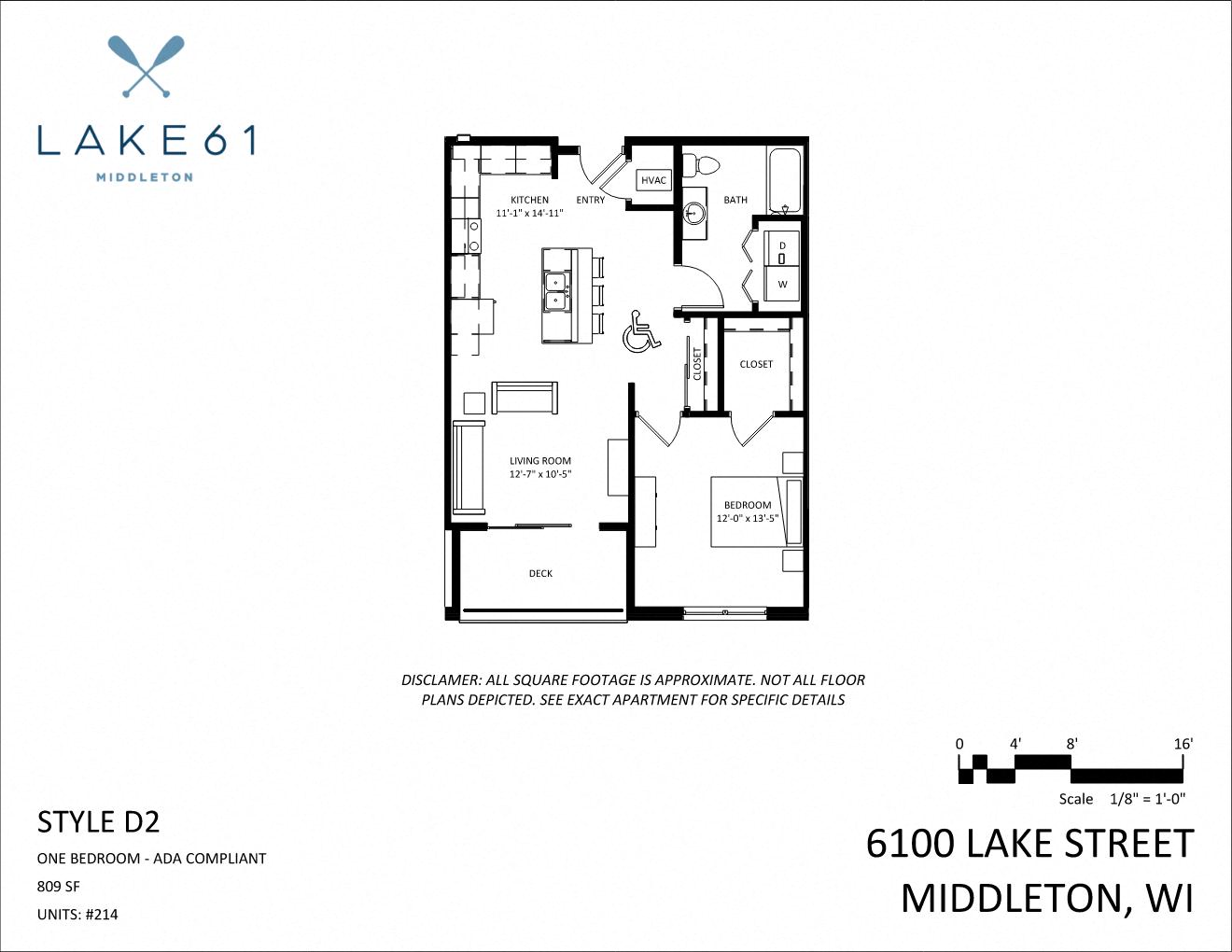Floor plan for 1 bed, 1 bath, 809 sqft